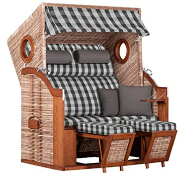 deVries Strandkorb Pure Wave XL PE Seashell des. 401 inkl. Holz - Bullaugen und 2X klappbare Bistrotische