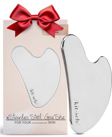 Kitsch Gua Sha Acciaio Inox – Strumento Viso per Modellare e Definire Mascella, Ridurre Doppio Mento, Massaggiatore Drenaggio Linfatico, Cura del Viso e Corpo – Argento