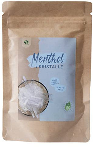 SudoreWell® Cristaux menthol de qualité alimentaire 100 % pure huile de menthe dans un sac en papier kraft (plastique gratuit) 10 g