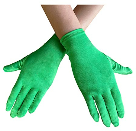 AUSUAYA Guantes cortos de satén para mujer, guantes cortos de ópera para mujer, longitud de muñeca de los años 20, guantes de novia para fiesta de baile nocturno, iglesia, boda, GB-WG-S-G1, verde