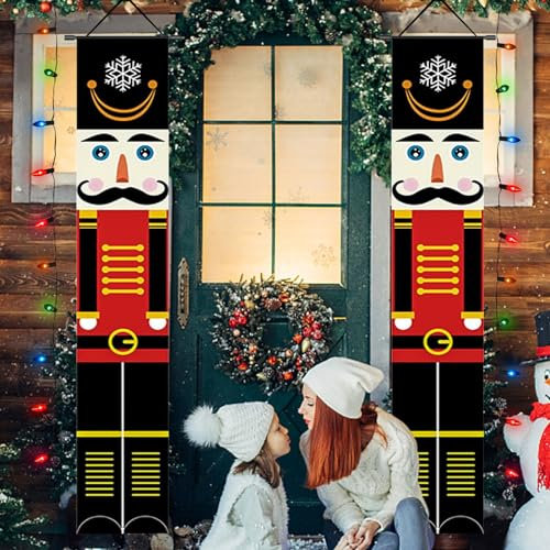 Nussknacker Weihnachtsbanner Nussknacker Soldat Banner Weihnachtsdekoration Banner Weihnachten Veranda Schild für Haustür, Veranda, Kinderparty, Garten, 1 Paar, 30 x 180 cm (C)
