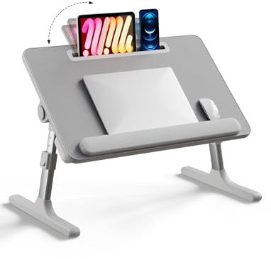 Laptop-Schreibtisch für Bett, EWX Betttisch mit klappbaren Beinen, Tablet-Slot, Aufbewahrungsschublade, Silikon-Handgelenkpolster, faltbarer Schoßtisch zum Essen, Arbeiten, Schreiben und Zeichnen,