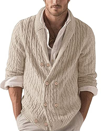 Générique Cardigan da uomo in lana spessa con bottoni invernali cardigan gilet in maglia grossa giacca a maglia maglione invernale lavorato a maglia con tasche felpe scollo a V