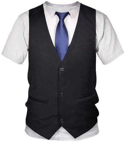 WHNBCW Funny Men's Tuxedo T Shirt Tie Tux Graphic Tee Shirt,White,XL