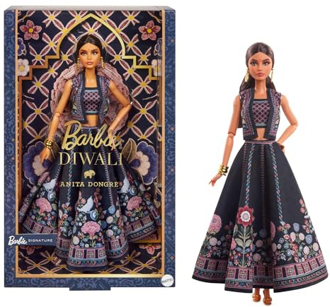 Barbie Diwali Puppe von Anita Dongre Wearing Festival of Lights Look, Urlaub Sammlerstück mit Puppe Stehen & Echtheitszertifikat, HRM91, [Mehrfarbig]