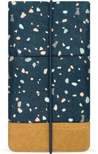 Kuratist Handy Tasche - Moin - Kompatibel z.B. mit iPhone 15/14/13 Pro Max & Plus Modellen Handgefertigt aus Baumwoll-Twill/Papierleder – Smartphone Hülle mit Verschluss – Terrazzo