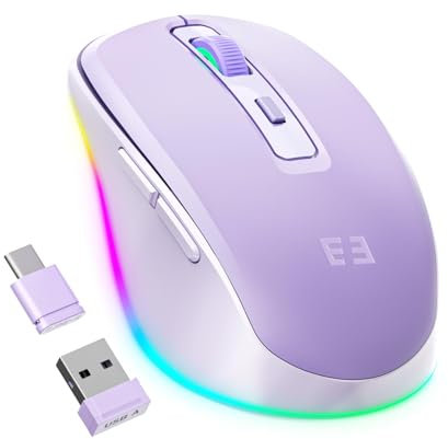 Seenda Wireless Mouse, Type C Mouse with Jiggler - Light Up USB C Mice, USB&Type C Receiver, Build-in Jiggler Mover Compatible with MacBook,iPad,Windows Tablet/Laptop/Computer, Purple