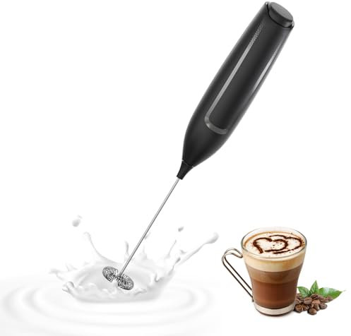 Milk Frother Handheld Battery, Electric Foam Maker Frother Wand, Drink Mixer with Stainless Steel Whisk for Coffee, Matcha, Lattes, Cappuccino Black