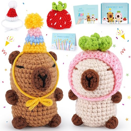 Capybara Crochet Kit for Beginners Animal Knitting Kit Animal Crochet Capybara Kits Crochet Animals with Video, Christmas Decor Crochets Starter Kit with Hats Beginners Crochet Kit Xmas Gift,6461514