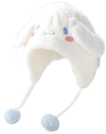 Roffatide Cinnamoroll Moelleux Bonnet Oreillettes Chapeau, la tête d'hiver Portent des Chapeaux Mignons Cache-Oreilles pour Femmes, Fausse Fourrure Balaclavas Sherpa Capuche Chapeau Blanc
