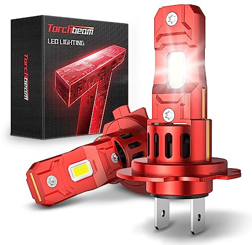 Torchbeam Bombillas H7 LED 18000LM, Lampara Faros Delanteros Coche 12V 26W 6000K Luces Blancas,1:1 Mini Kit de Conversión Halógena 12V, 2 Lámpara