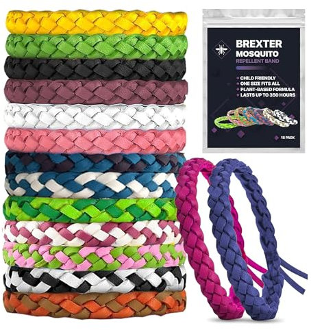 BREXTER® Mosquito Repellent Bracelet, Pack of 15 Adjustable Leather Bands with Natural Deet-Free 24-Hour Protection, Insect Repellent Bracelets 300 Hours Protection, Suitable for All Age