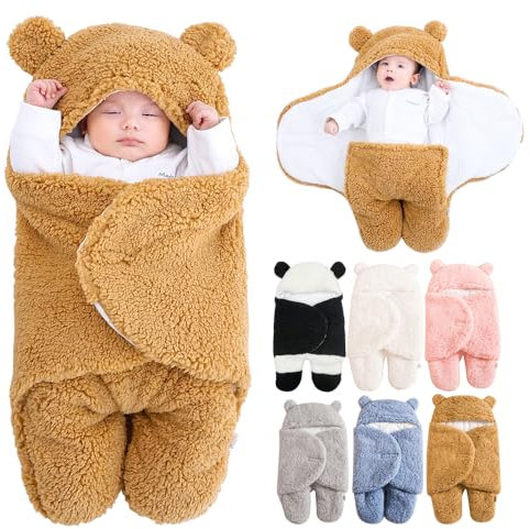 HINATAA Baby Schlafsäcke Neugeborene Winter, 2.5TOG Pucksack Baby 0-3/3-6 Monate, Plüsch Warme Wickeldecke Babys, Baby Swaddle Decke für Jungen Mädchen (Khaki, 3-6 Monate)