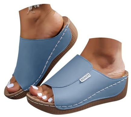Sandales orthopédiques pour femme, chaussons à plateforme avec soutien de la voûte plantaire, sandales en cuir à bout ouvert avec mousse à mémoire de forme, mules confortables, chaussures de plage