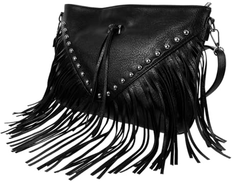 TOVINANNA Sac À Bandoulière Femme Avec Franges Et Rivets Sac Sous Le Bras Léger 14.96 X 13.39 X 0.79 in Grand Espace Pour Téléphone Clés Cosmétiques Idéal Shopping Et Sorties