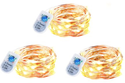 innolife 3 Pack Battery Fairy Lights with Timer, 2M 20 LEDs Copper Wire Fairy Lights CR2450 Battery Operated Waterproof Christmas String Lights Indoor for Bedroom Party Jars Bottle Decor(Warm White)