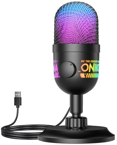 USB Gaming Microphone, RGB Condenser Mic for PC PS4 PS5 Mac, Plug & Play, Tap to Mute, Gain Control, Zero-Latency Monitoring for Streaming Podcasting Recording