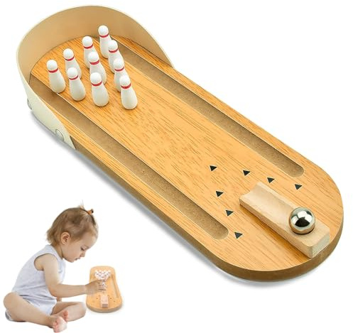 ZHITENG Kegelspiel für Kinder, Mini Desktop Bowling Mit 10 Pins Und Ball, Bowling Dekompressionsspielzeug, Bowlingkugel Hölzernen Desktop für Erwachsene im Büro Partys Oder als Spielzeug Kinderzimmer