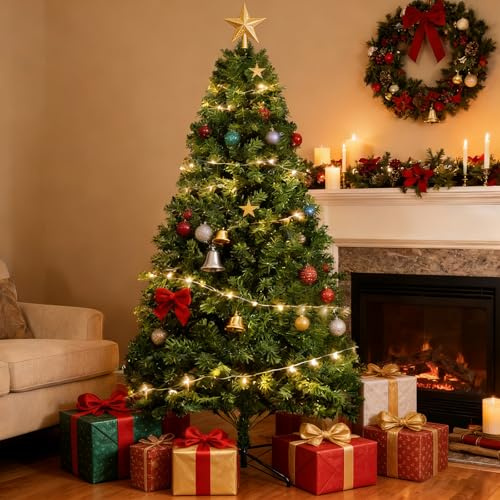 Künstlicher Weihnachtsbaum 210 cm - Spritzguss Mix aus naturgetreuem PVC + PE mit Metallständer Schnellaufbau Weihnachtsdeko – Überzeugend für 10 Jahre Ohne Dekorationen
