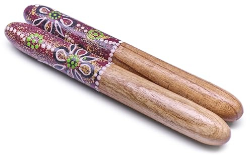 Australian Treasures Claves en Bois Rouge 25 x 3 cm Claves Traditionnelles pour Didgeridoo et Percussion Peintes à la main avec des Motifs Autochtones