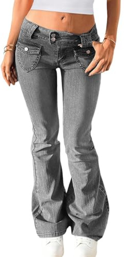 shownicer Jeans a Zampa Donna Jean Pantaloni Vita Bassa Baggy Jean Flared Bootcut Jeans Pantaloni A Grigio M