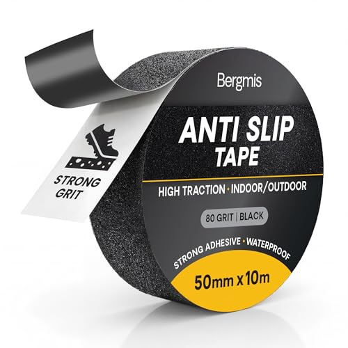 Anti Slip Tape, Grip Tape for Stairs and Decking, 50mm x 10m, Black 80 Grit