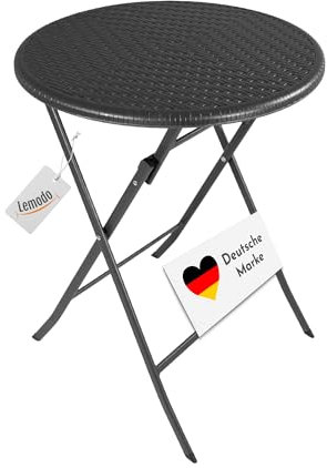 Lemodo Klapptisch mit Tischplatte in schwarzer Rattan-Optik, Balkontisch 60 cm, Beistelltisch bis zu 40 kg belastbar, Stabiler Rattan Tisch für vielseitige Anwendungen