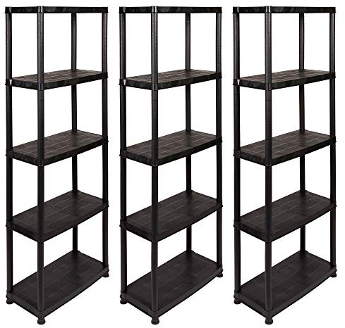 Lot de 3 étagère en plastique avec cinq solide sols. Chaque sol, charge jusqu'à 25 kg. Dimensions Pro Étagère 60 x 30,5 x 170 cm. Certifié TÜV Rhénanie GS