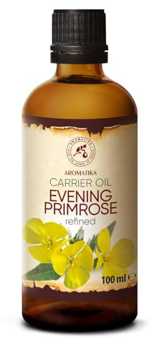 Nachtkerzenöl 100ml - Oenothera Biennis Oil - Kaltgepresst & Raffiniert - Rein & Natürlich - Besten Pflege für Gesicht - Körper - Massage - Wellness - Kosmetik - Glasflasche