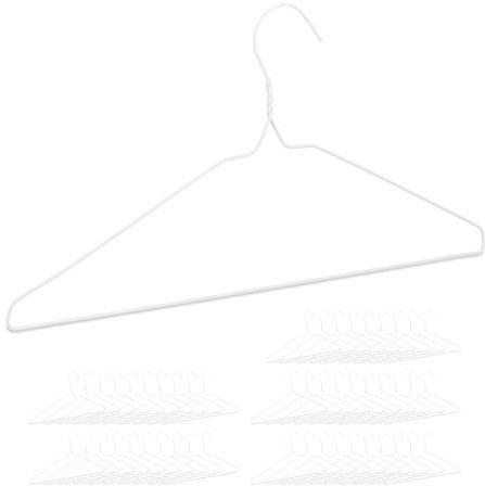 Relaxdays Pack de 100 Perchas Alambre, para Camisetas y Pantalones, para Ropa Ligera, Metal, 40 cm Ancho, Blanco
