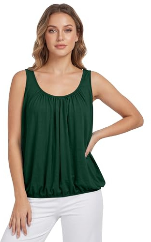 Love My Fashions® Women’s Vest Top Sleeveless Round Scoop Neck Tank Bubble Hem Straps Summer Vest Tops for Women UK Dark Green