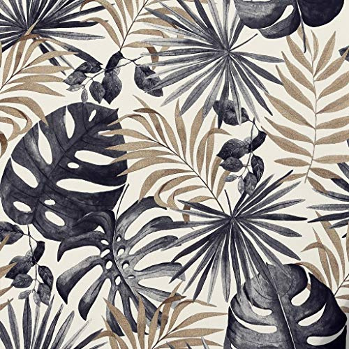 Jungle Wall Wallpaper Palm Leaves Tropical Leaf Black Gold Foil Metallic Textured Vinyl