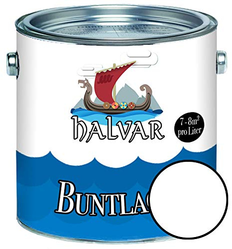 Halvar Buntlack für Holz & Metall SEIDENMATT Weiß/Grau/Schwarz RAL 9001-9018 Holzfarbe Holzlack Innen & Außen robuster Kunstharzlack Wetterbeständig & perfekter Langzeitschutz (1 L, RAL 9010 Weiß)