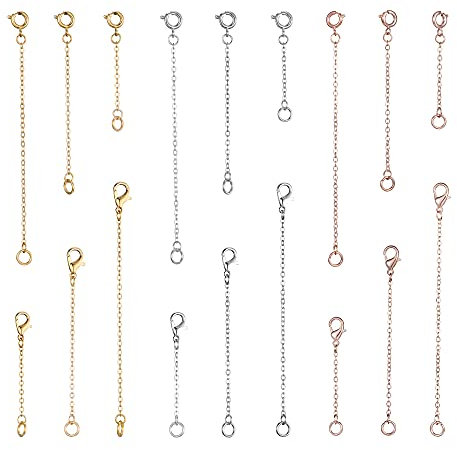 Softones 12-18Pcs Ankle Bracelets Extenders-Extension for Womens Jewelry(1 2 3 Inch),with Lobster Clasp and O-Clasp from Gold Silver Rose Gold