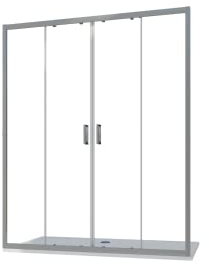 Box Doccia Nicchia Mod. Sardinia 160cm 4 Ante Apertura Scorrevole Vetro Temperato 6mm Trasparente Profili in Alluminio Cromato Flat Design Maniglia in Abs Cromato.