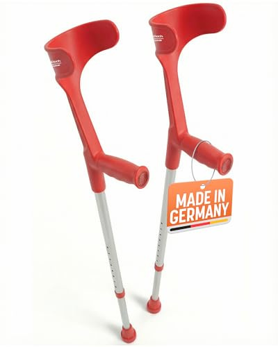Dr. Paul Koch Krücken Paar Rot - Gehhilfe Aus Aluminium Mit Kunststoffgriffen - Belastung Bis zu 120kg - Verstellbar Mit Praktischem Druckknopf - 540g pro Krücke