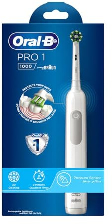 Oral-B Spazzolino elettrico ricaricabile Pro 1 1000 con sensore di pressione alimentato da Braun - Bianco