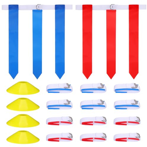 BESPORTBLE Flag Football Set Schule Flaggen-Fußballgürtel-Set: 12 Spieler-Fußballgürtel mit Flaggen 3 Flaggen Pro Gürtel Plus 4 Fußball-Trainingszubehör 16-Tlg Set Flag Football