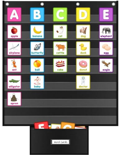 Standard Pocket Chart for Classroom 28x28 Large 7 Pocket Charts with Card Storage Bag Sentence Strip Holder for Word Wall, Sight Words, Cards, Calendar, Daily Visual Schedule (Black)