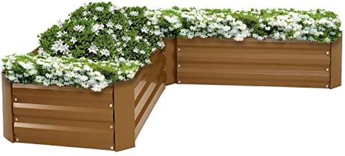 Sunnydaze 11.75 H Raised Metal Garden Bed - Galvanized Raised Garden Bed Outdoor for Vegetables and Flowers - Brown - L-Shaped