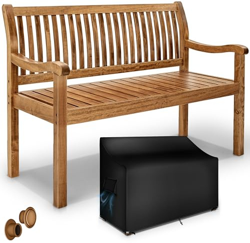 tillvex Banc de Jardin 125 cm en Bois avec Couverture | Solide Banquette d'Extérieur 2-3 Places | Jusqu'à 320 kg de Charge | Meuble de Terrasse, Parc, Patio, Balcon