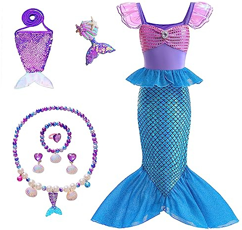 Fishkidtail Little Girls Princess Mermaid Costume for Girls Dress Up with Accessory for Christmas Birthday Party Supplies