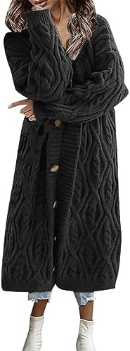 Chaqueta de punto gruesa con botones de manga larga para mujer, cárdigan casual, abrigada, gruesa, ropa exterior larga, Negro , L