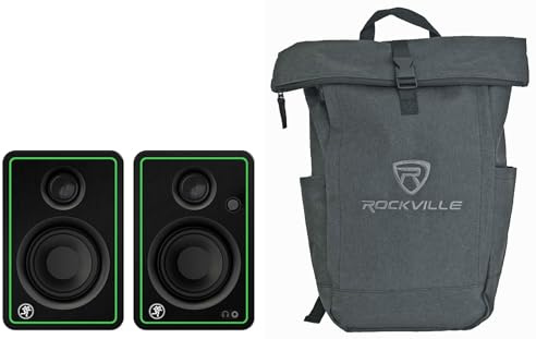 Audiosavings Bundle: (2) Mackie CR3-XBT 3 50w Bluetooth Reference Multimedia Studio Monitors Speakers Bundle with (1) Rockville RPAK Charcoal Stylish Durable Backpack Bag (3 Items)