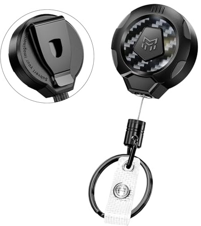 MNGARISTA Upgraded Heavy Duty Retractable Keychain with Belt Clip, 10 OZ Retraction, 31.5 Stainless Steel Cord, 3K Carbon Fiber ID Badge Reel with Badge Strap and Key Ring