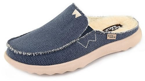Kickback Chaise 2.0 Woolie - Mens Loafers - Colour Navy - Lightweight Cozy Backless Slip-On Mens Shoes - Soft Suede and Canvas Shoes with Wool Lining and Cushioned Removable Insoles - Size UK 8