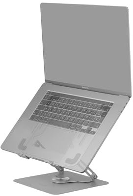 Mars Gaming MA-RSN, Soporte para Portátiles y Tablets hasta 17, Ajuste en Altura + Inclinación + Rotación 360º, Stand Estructura Acero, Almohadillas Antideslizantes, Diseño Plegable Portátil, Plata