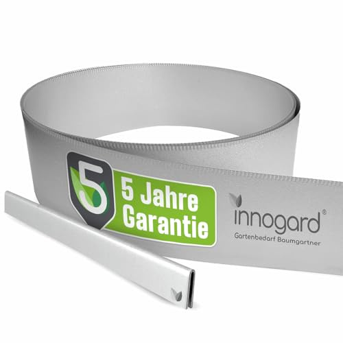Innogard Bordo per prato in metallo zincato L5 m H20 cm – Bordo flessibile per aiuole da 1 mm di spessore per delimitazione del giardino, delimitazione dell'aiuola, recinzione del prato