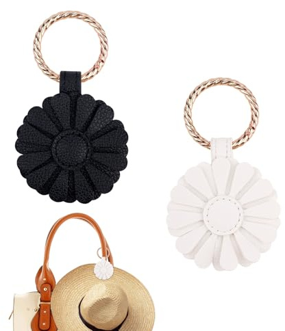 Tinoaly 2pcs Clips Magnétiques pour Chapeau de Voyage, Design Fleuri Attache-Chapeau Fixation Sécurisée Anti-Dérapant Attaches pour Sac à Main Valise Sac Prise Douce (Noir, Blanc)