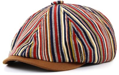 QI YUAN Gorra de globo de rayas vintage en estilo Newsboy para mujer, de algodón, rojo, 56-58